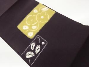 縮緬地絞り抽象草花模様名古屋帯